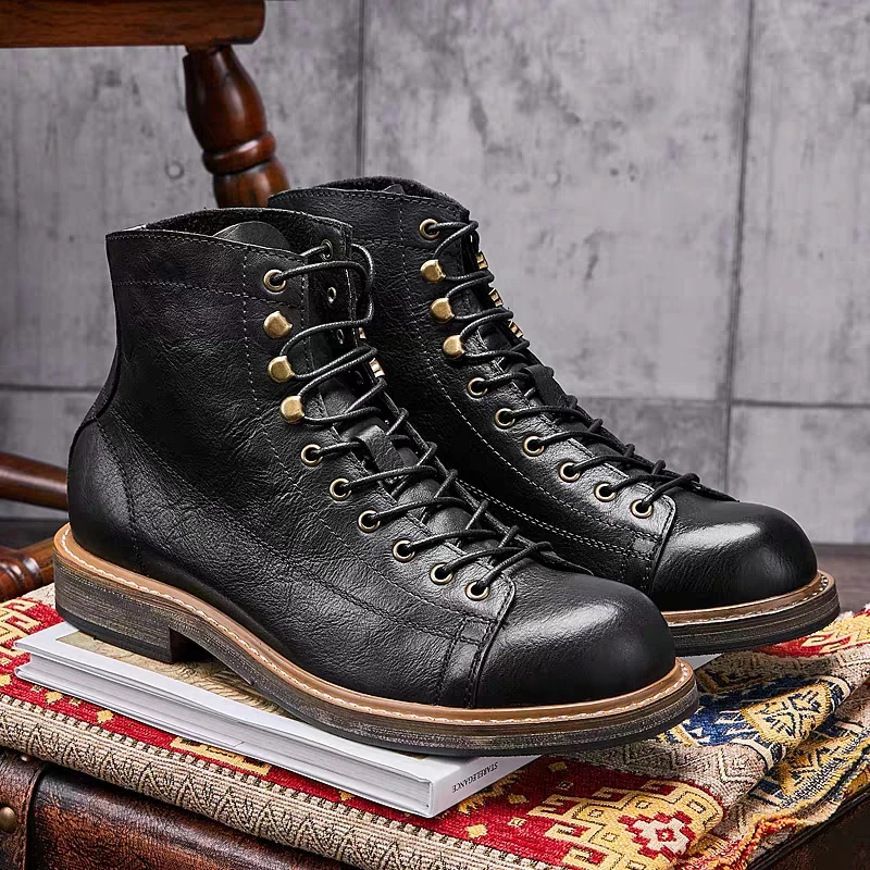 Leather Work Boots - اليدوية البريطانية كبيرة الحجم الرجال الأحذية
