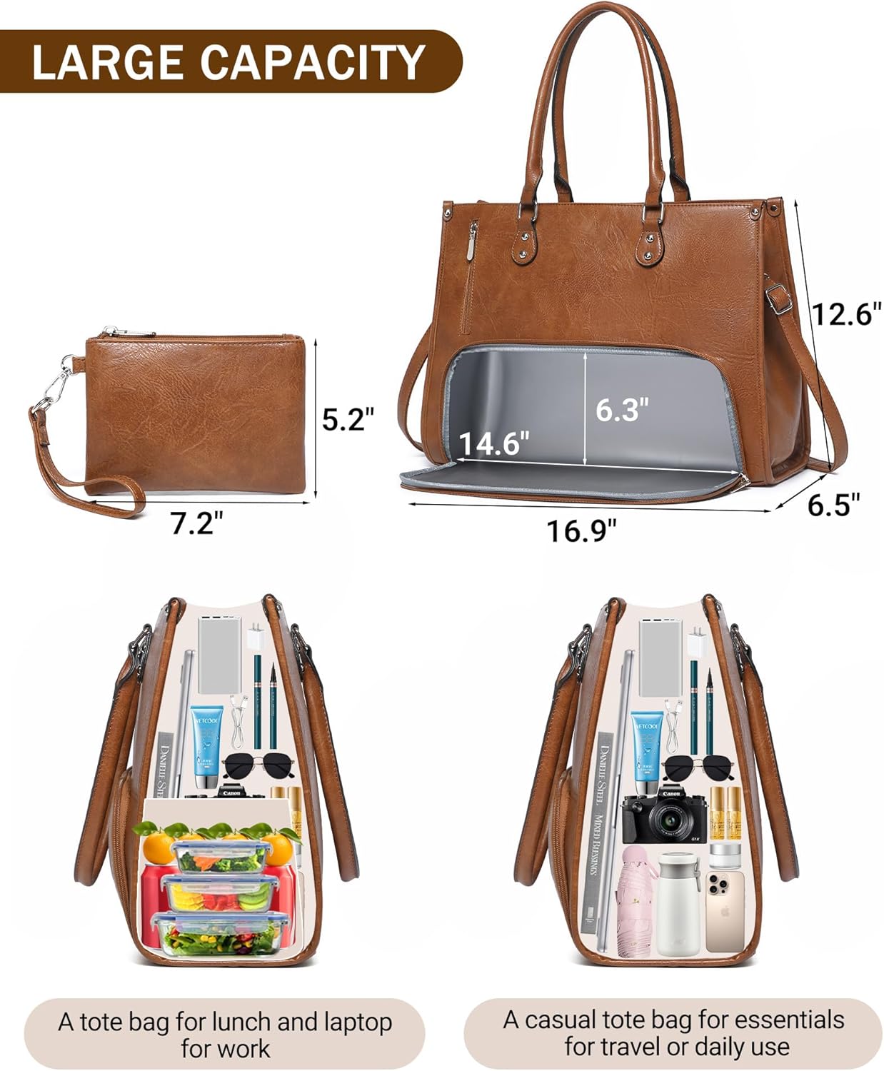 Leather Work Laptop Bag - حقيبة لابتوب 2 في 1 مع