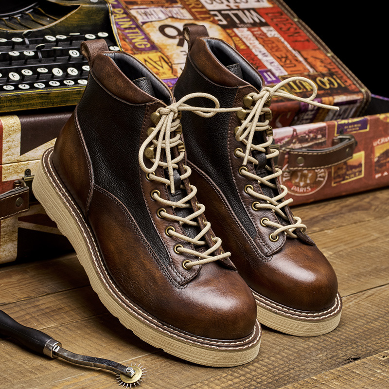 Leather Work Boots - أحذية عمل رجالية قصيرة من الأمام،