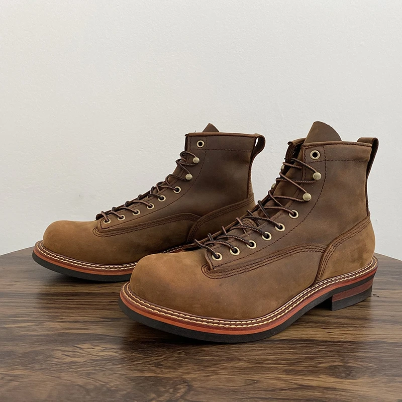 Leather Work Boots - خمر الرجال البريطانيين حذاء من الجلد