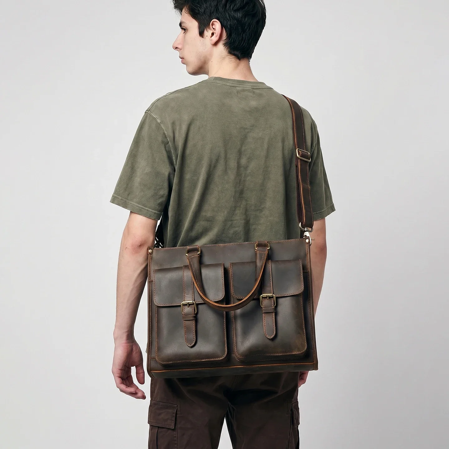 Leather Work Laptop Bag - حقيبة كتف رجالية من الجلد الطبيعي
