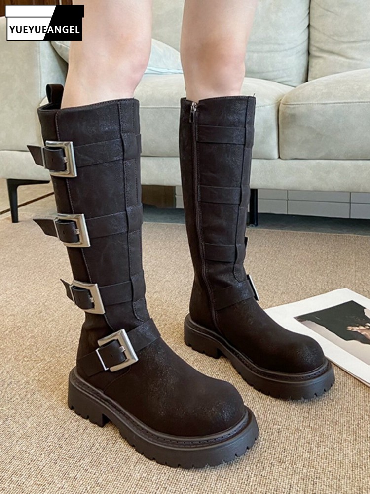 Leather Work Boots - أحذية نسائية عصرية متعددة الأحزمة تصل