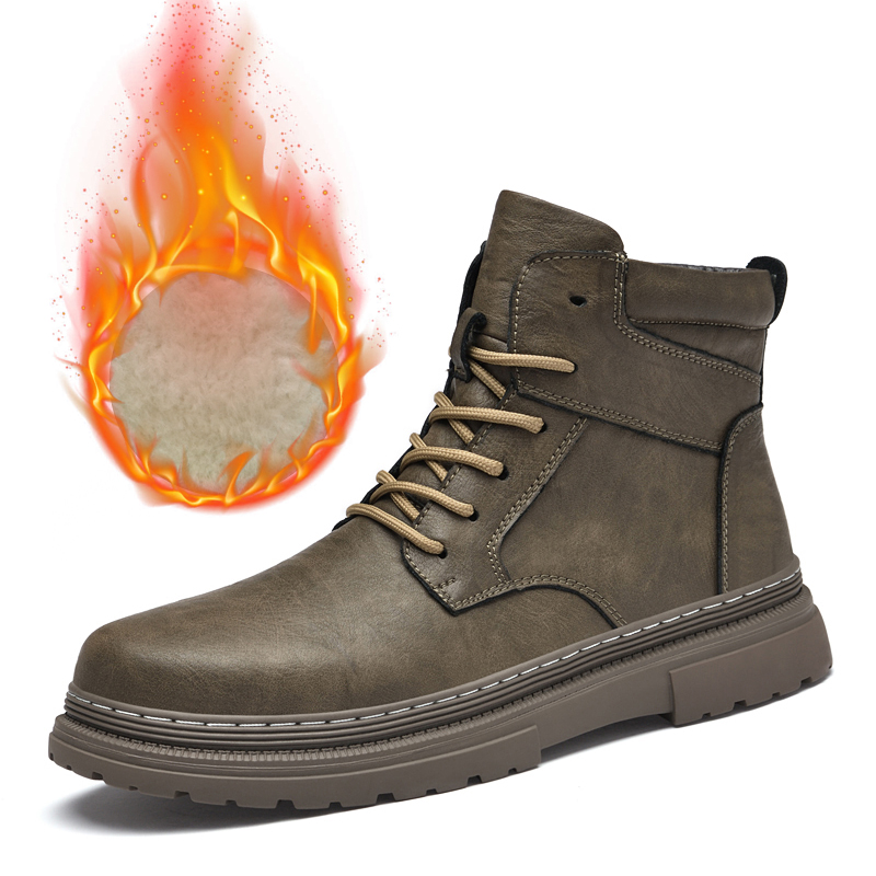 Leather Work Boots - شتاء دافئ الرجال أحذية من الجلد