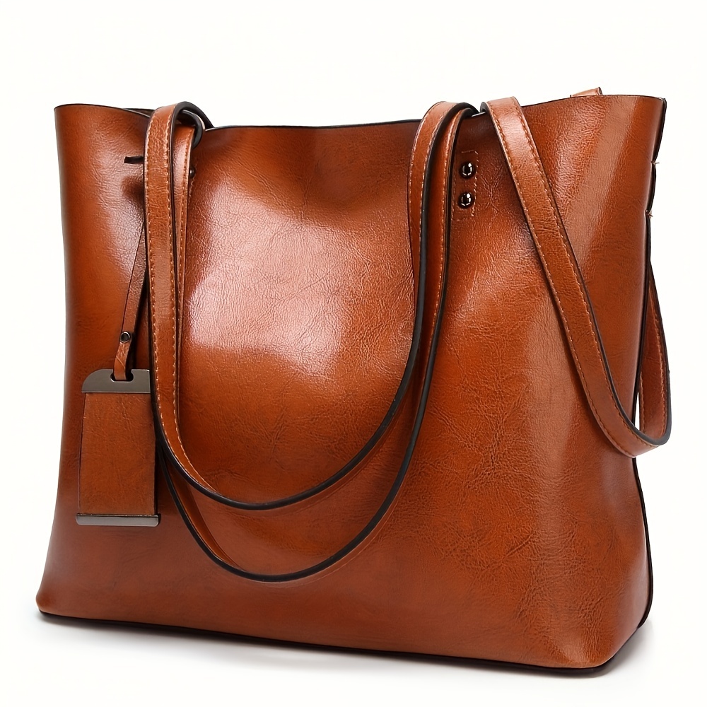 Leather Work Laptop Bag - حقيبة يد جلدية كلاسيكية كلاسيكية للنساء