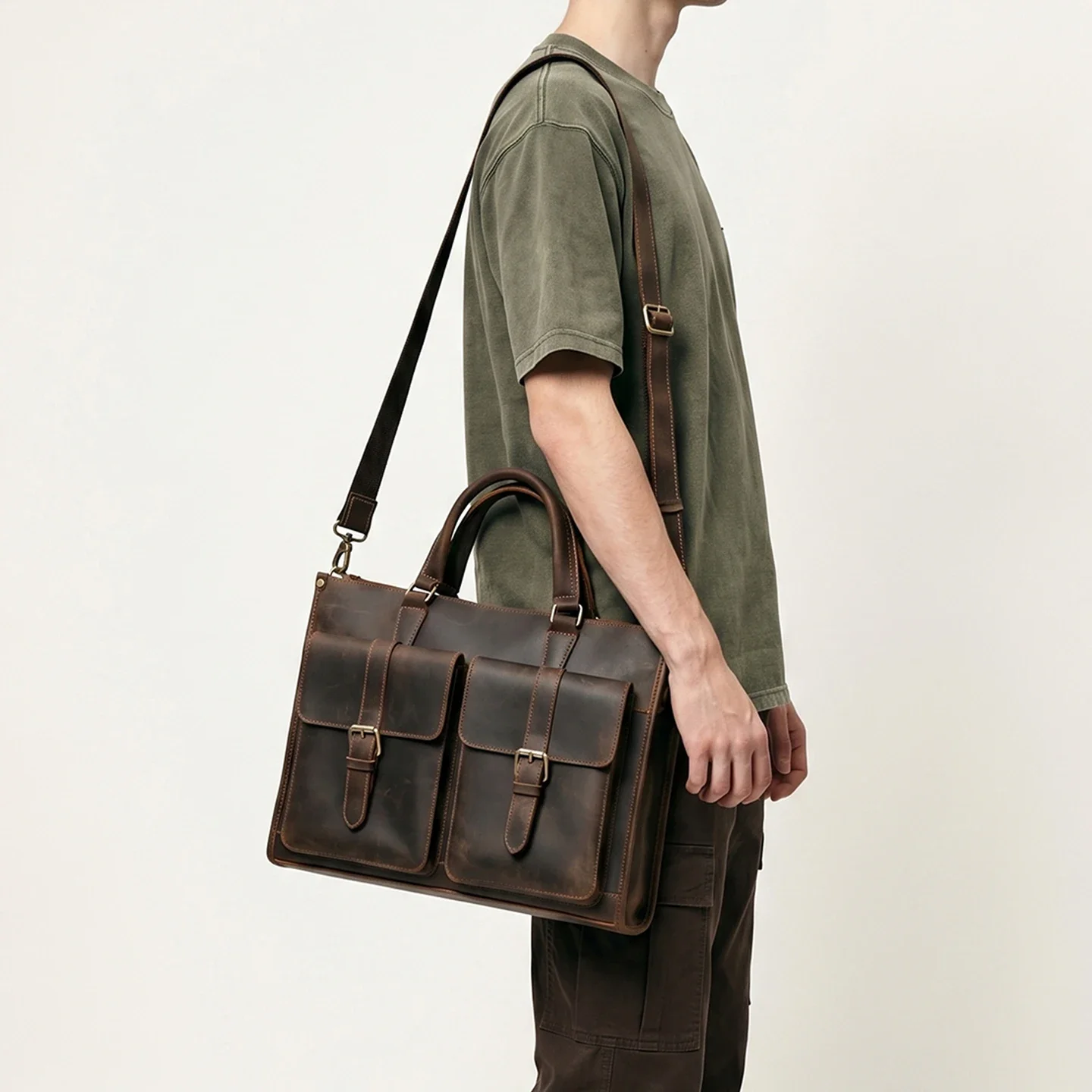 حقيبة كتف رجالية من الجلد الطب - مراجعة Leather Work Laptop Bag وسعره