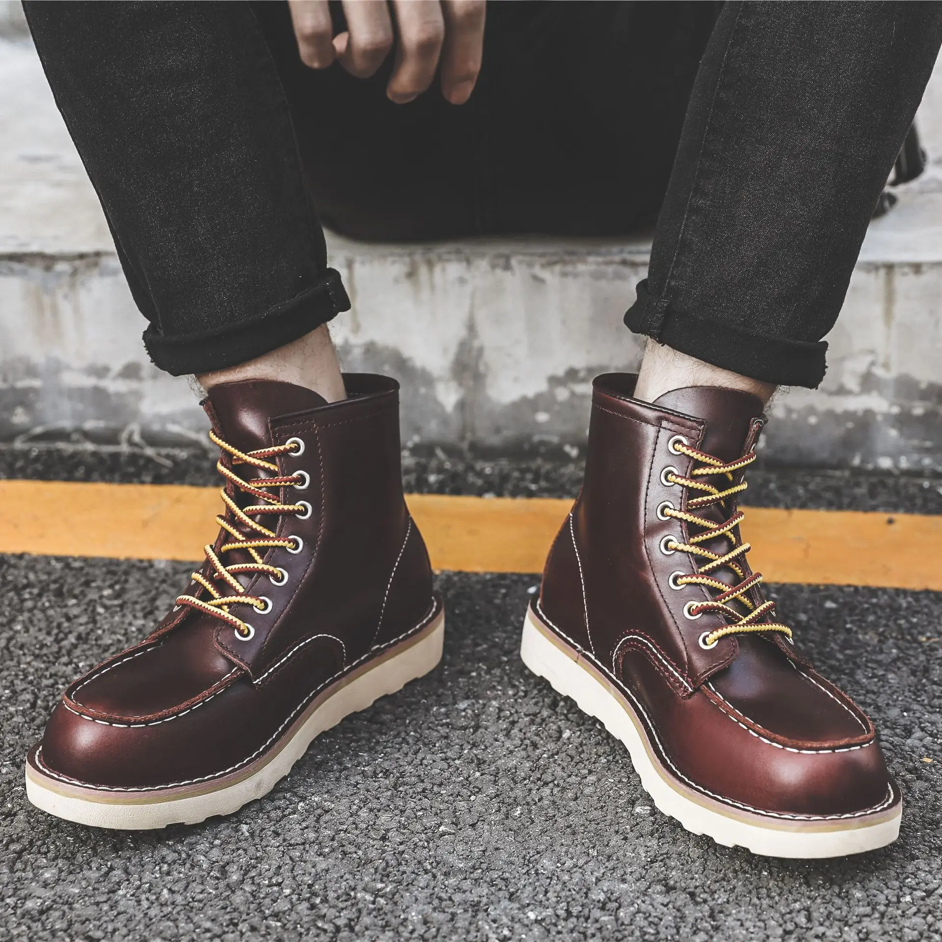 الرجال الربيع الشتاء حذاء كاجو - مراجعة Leather Work Boots وسعره