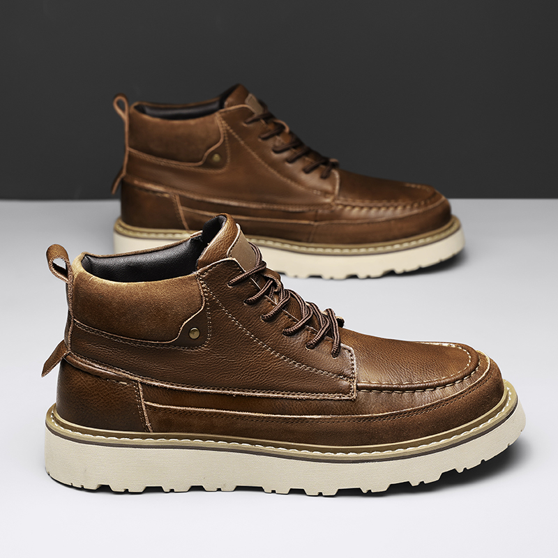 أحذية رجالية بنية اللون مبطنة  - مراجعة Leather Work Boots وسعره