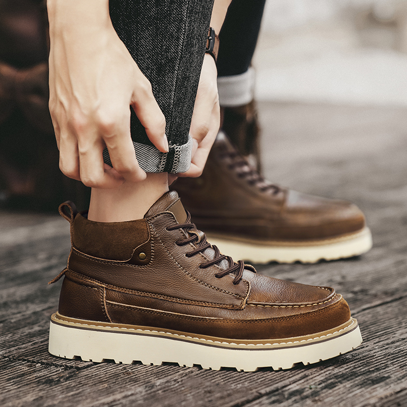 أحذية رجالية بنية اللون مبطنة  - مراجعة Leather Work Boots وسعره